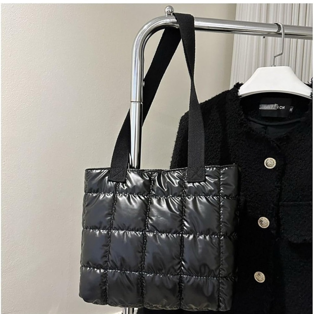 Black Quilted Tote Bag - Picture 2 of 5